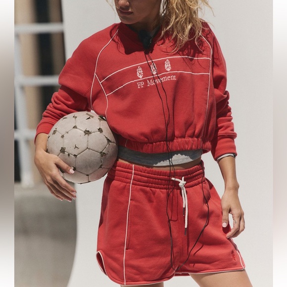 Free People FP Movement Seeing Double Short & Sweatshirt Set- Winterberry - Picture 1 of 7